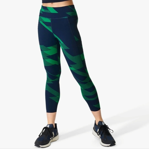 Sweaty Betty Pants - Sweaty Betty Zero Gravity 7/8 Leggings Full Length Navy Green Stripe Size Medium